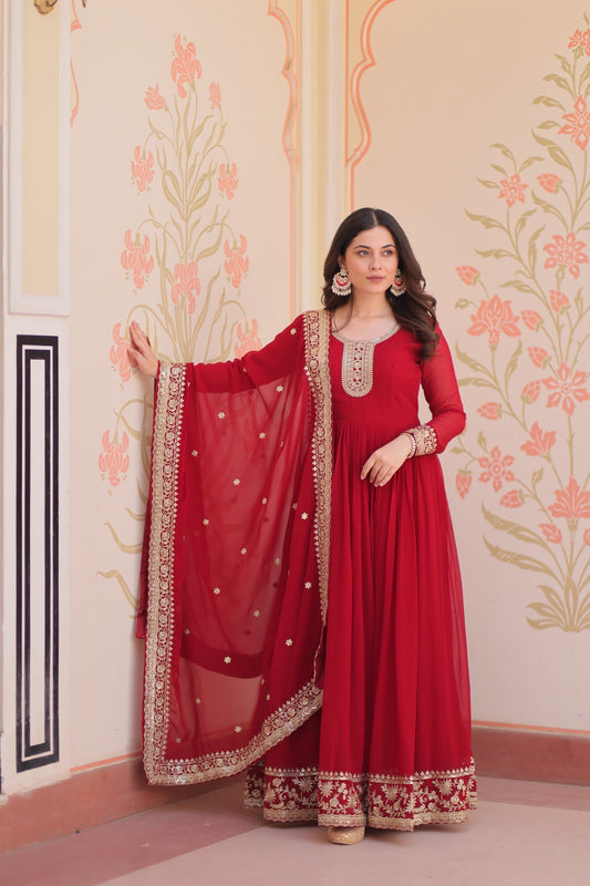 Evanik Faux Georgette With Embroidered Work Wedding Gown Dupatta