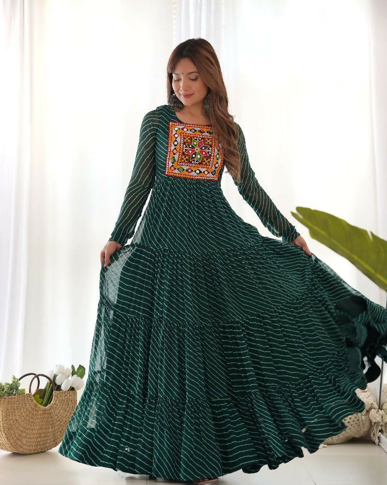Joban Fashion Bottle Green Kurta Set Chanderi Sequence Embroidery Work | Grab2Buy
