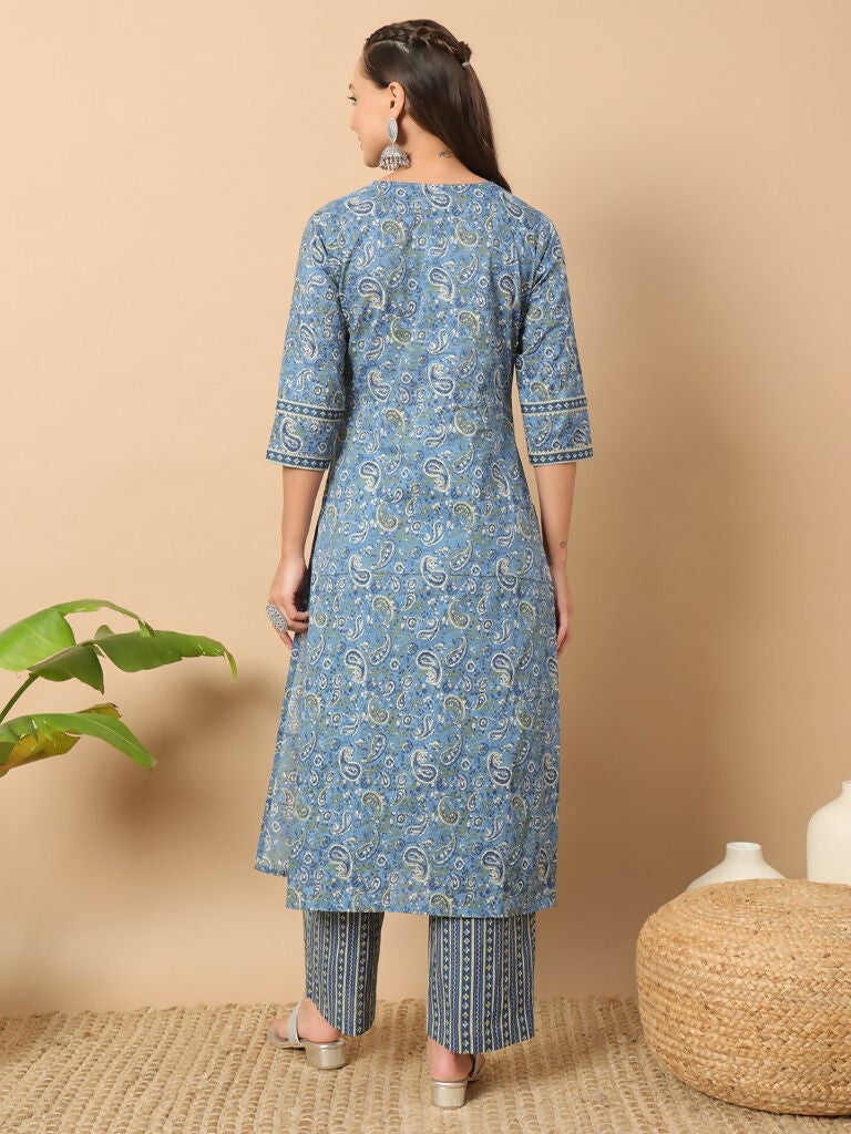 FIORRA Women's Wine Cotton Straight Kurta Set 