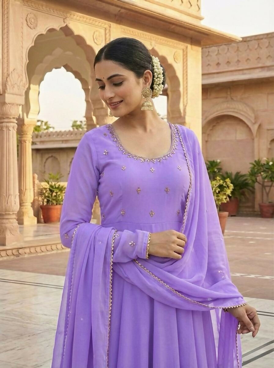 Teeya Creation New Trendy Stylish Anarkali Gown Set - Lavender
