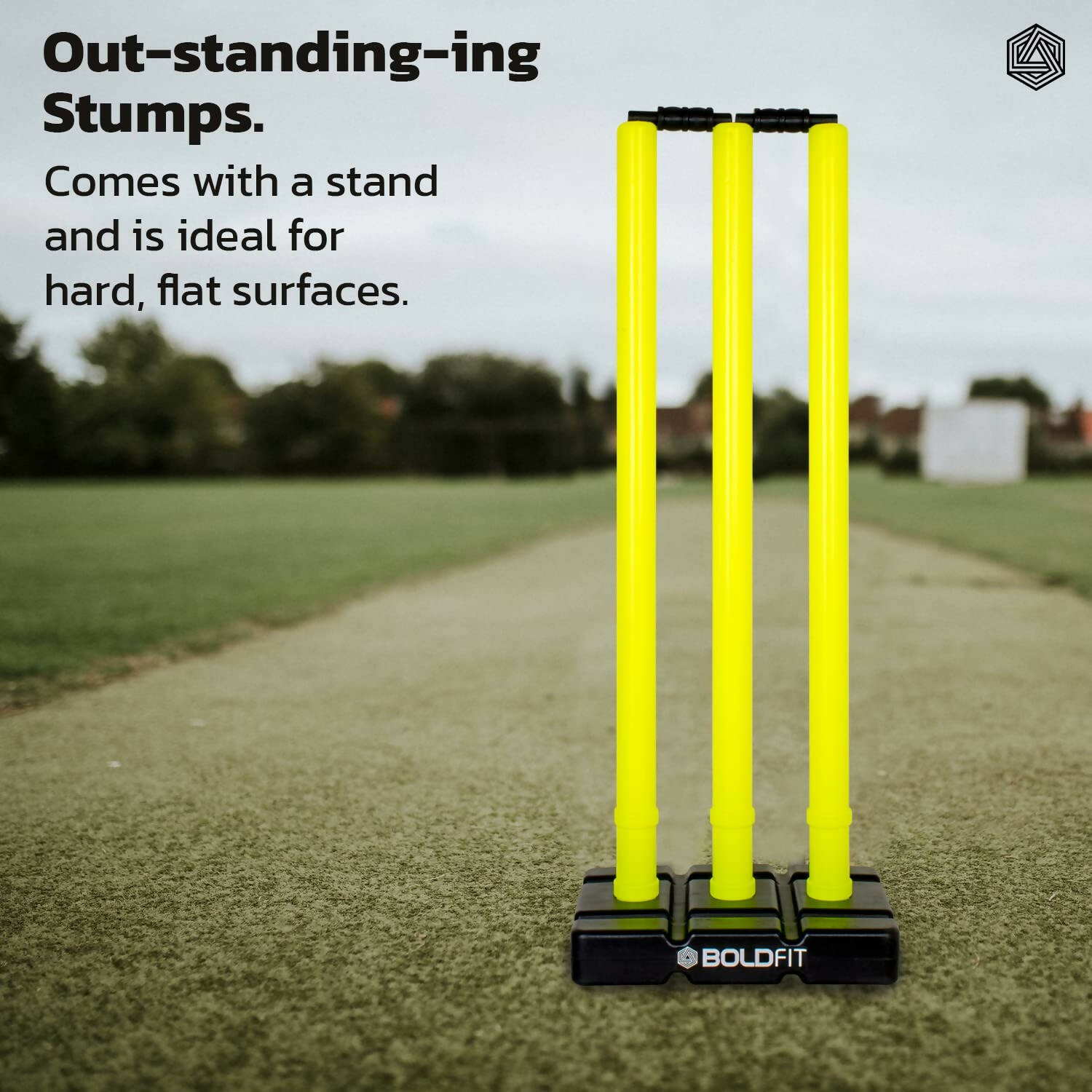 Boldfit Cricket Stumps with Stand & Bails - Fluorescent Green 