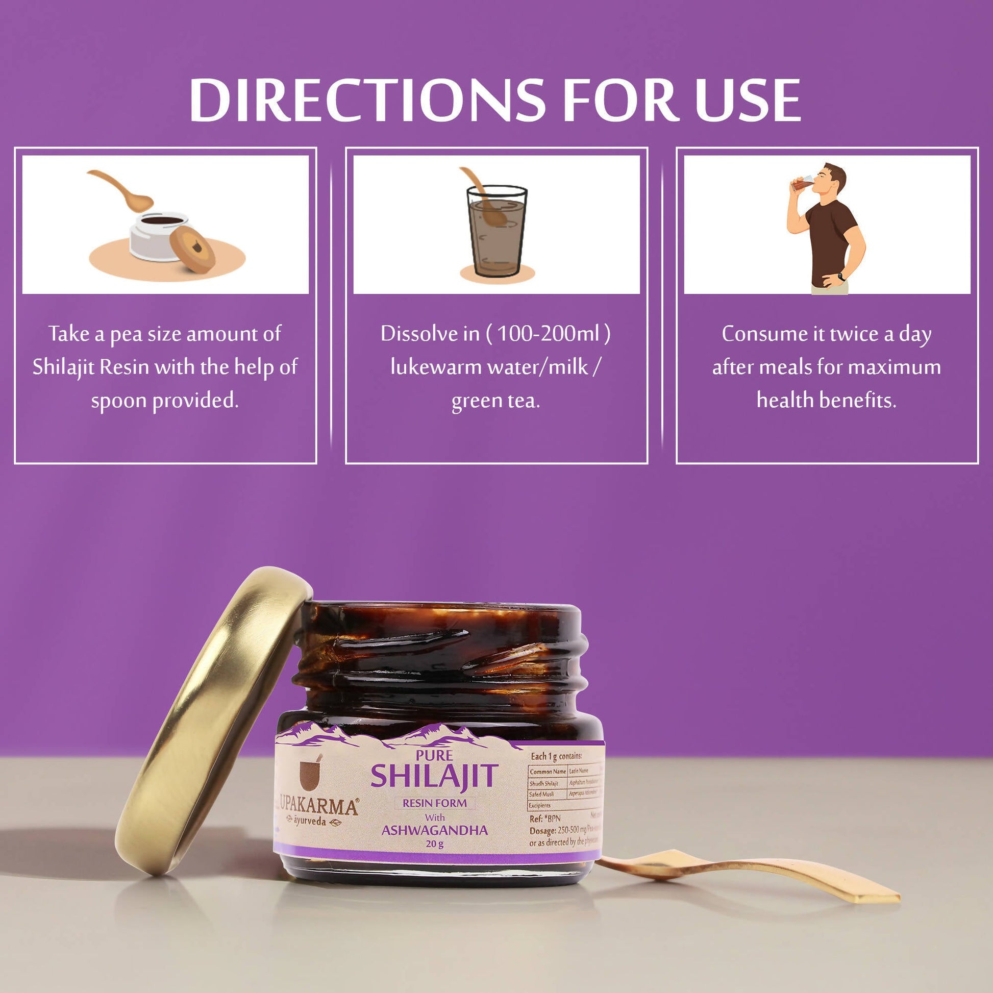 Upakarma Ayurveda Pure SJ Resin with Ashwagandha & Pure SJ Resin with Gold Dust Combo - Grab2buy