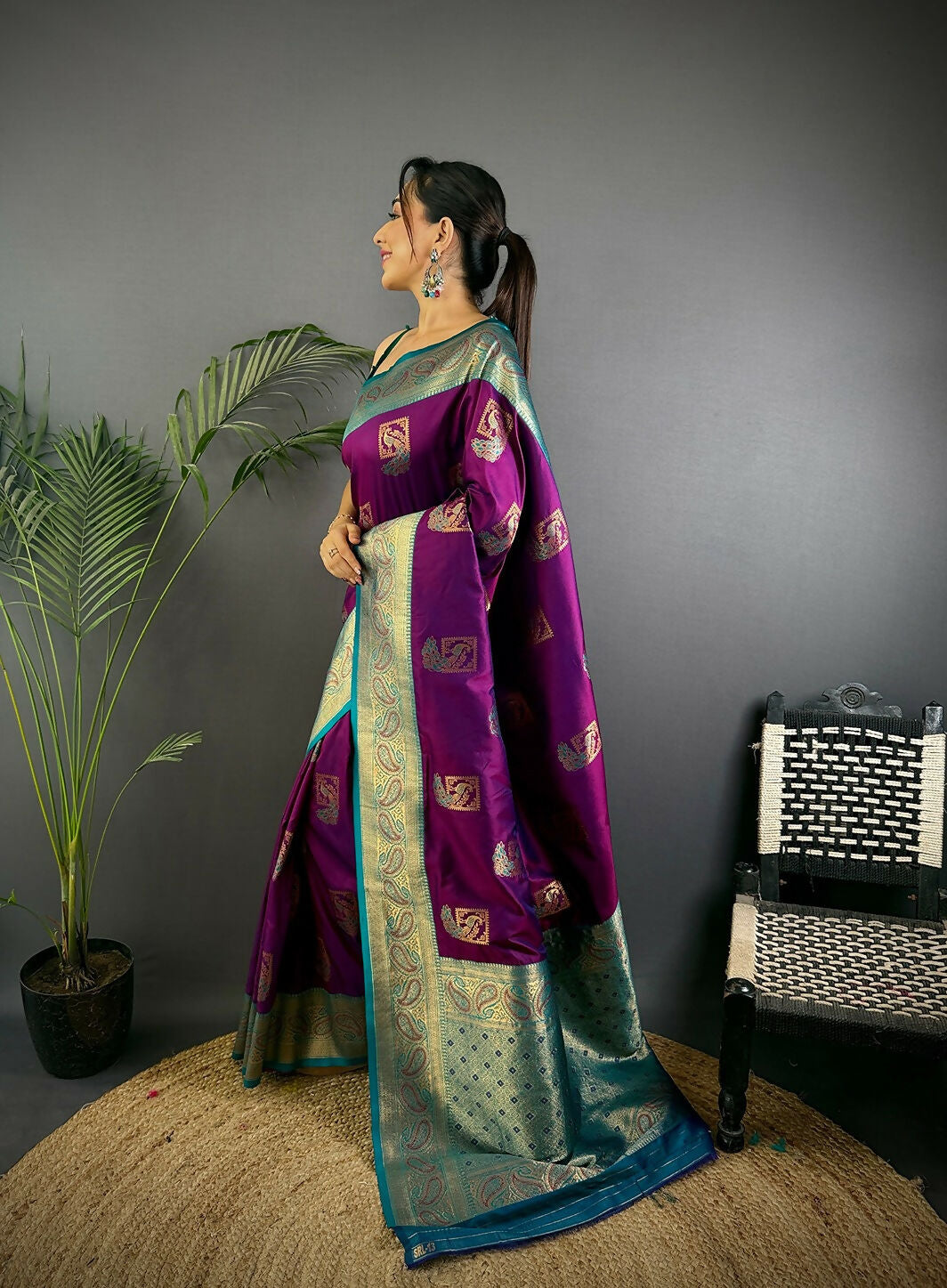 Joban Fashion Blue Peacock Banarasi Silk Sarees | Swadesiicart