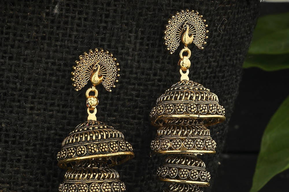 Mominos Fashion Johar Kamal Peacock Design Golden Colour Earrings - Grab2buy