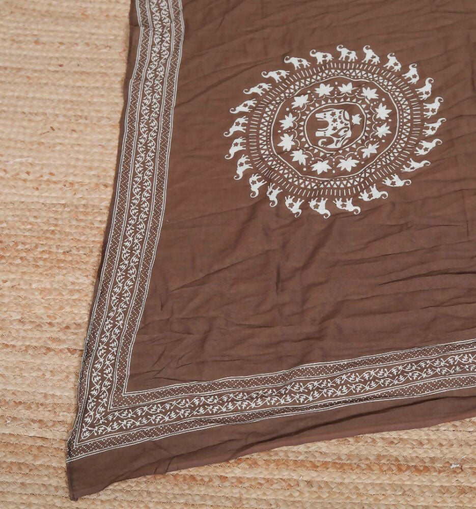 Miravan Womens Animal Print Cotton Brown Stitched Kurta Palazzo With Dupatta Set