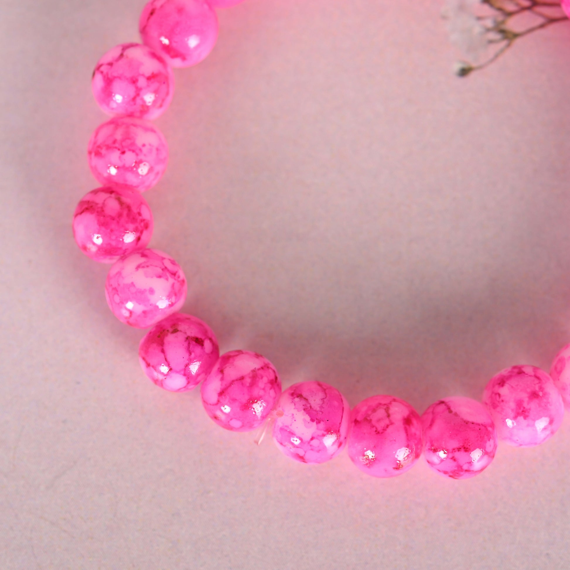 NVR Men & Women Pink Marble Crystal Beaded Elasticated Bracelet | Grab2Buy
