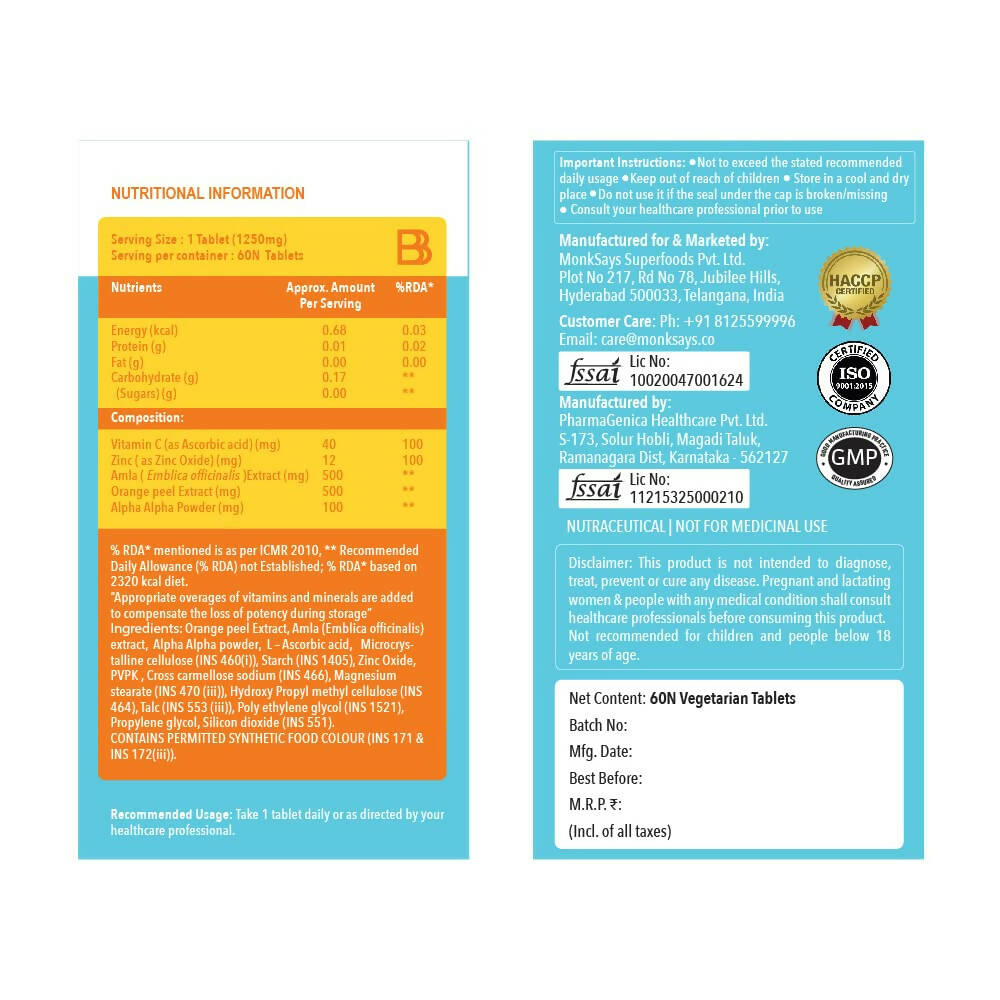 BBETTER Vitamin C and Zinc Tablets for Immunity & Skin Health 