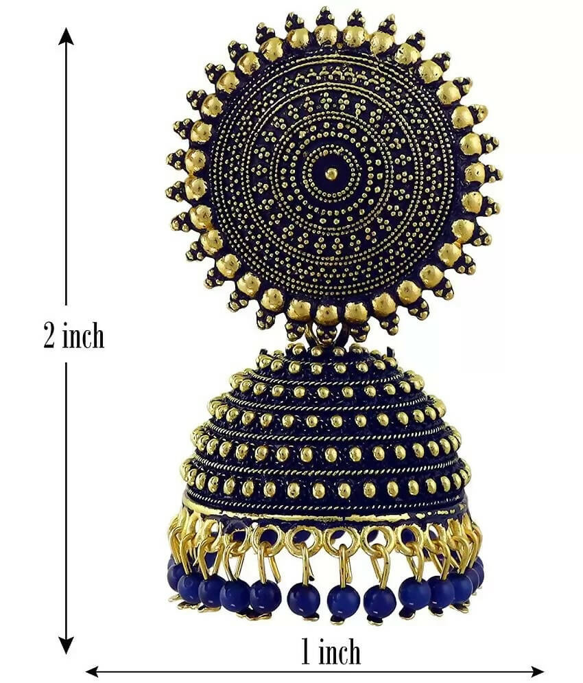 Mominos Fashion Joharkamal Gold-Plated Meenakari Jhumkas For Women & Girls (Blue) - Grab2buy