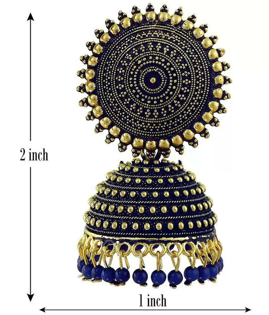 Mominos Fashion Joharkamal Gold-Plated Meenakari Jhumkas For Women & Girls (Blue) - Grab2buy