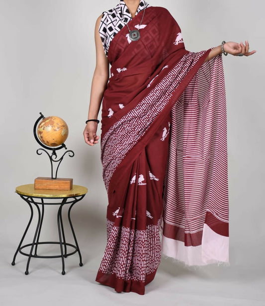 Exclusive Collection Maroon Beautiful Mulmul Cotton Grab2Buy