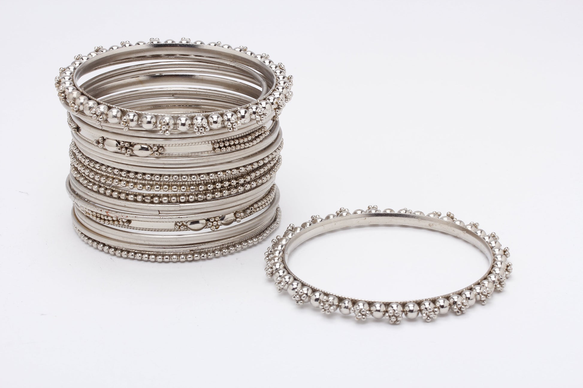 Rhodium-Plated Alloy Silver Trendy Stylish Bangle Set - The Pari - Grab2buy
