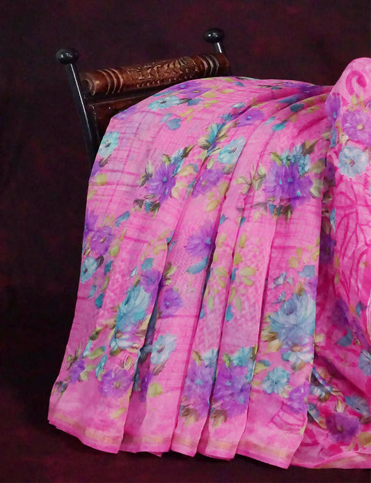 Neon Pink Printed Semi Chanderi Grab2Buy By Gayathri Reddy Designer Studio 