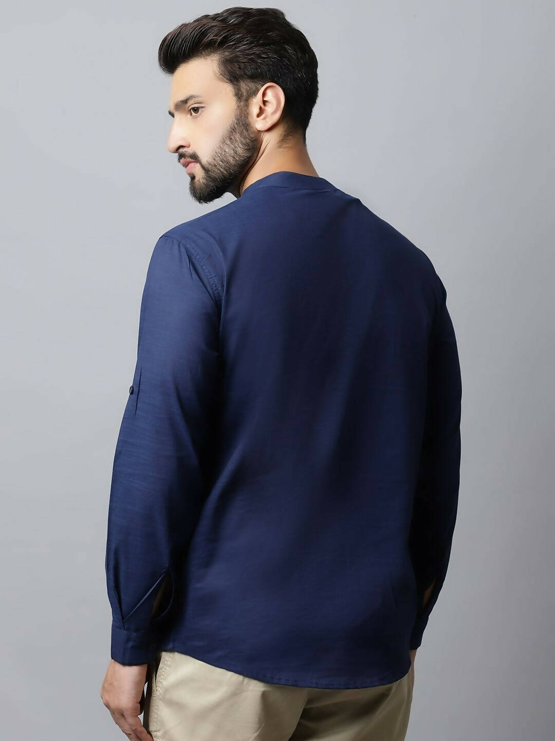 Even Apparels Navy blue Color Viscose Pure Cotton Men's Kurta With Side Placket (SLD1190) 
