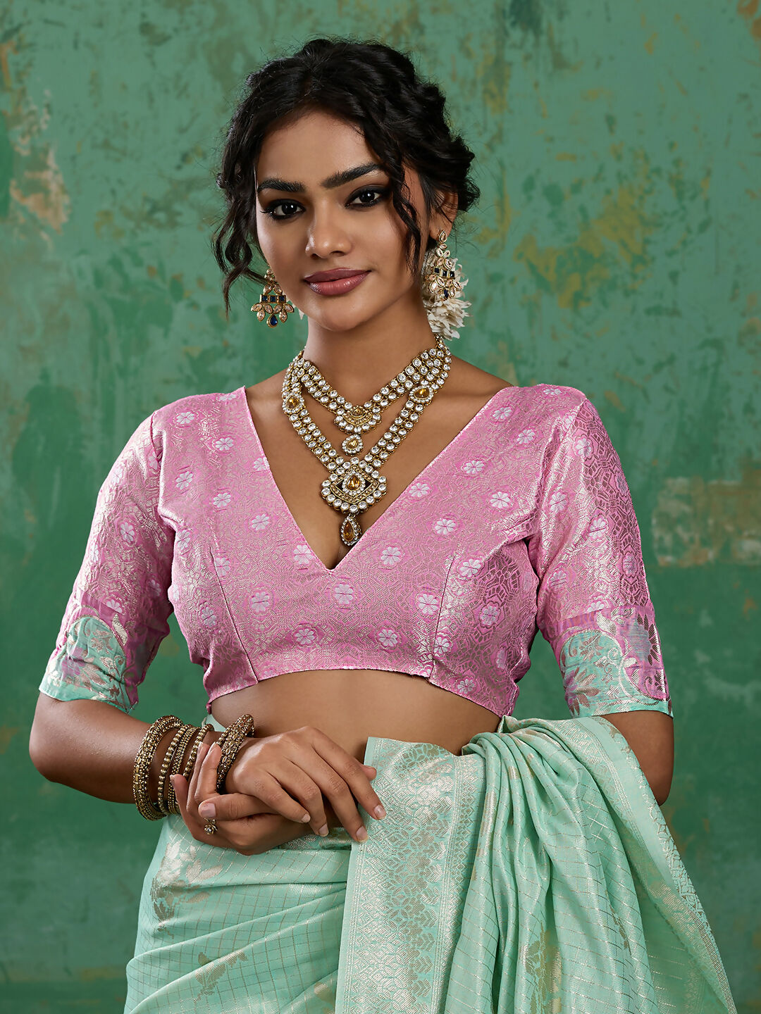 Shree Shyam Fashion Rama Green Linen Cotton Saree