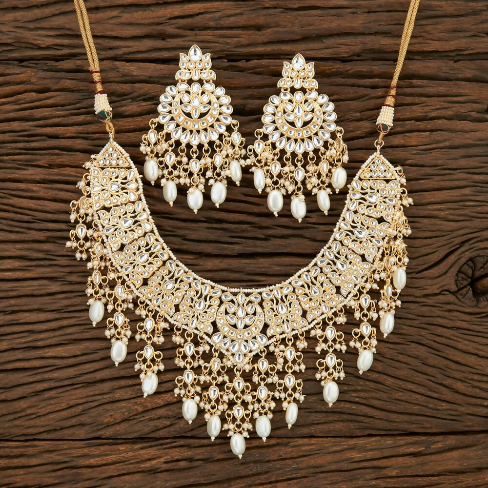 Joban Fashion Women Golden White Necklace Set 
