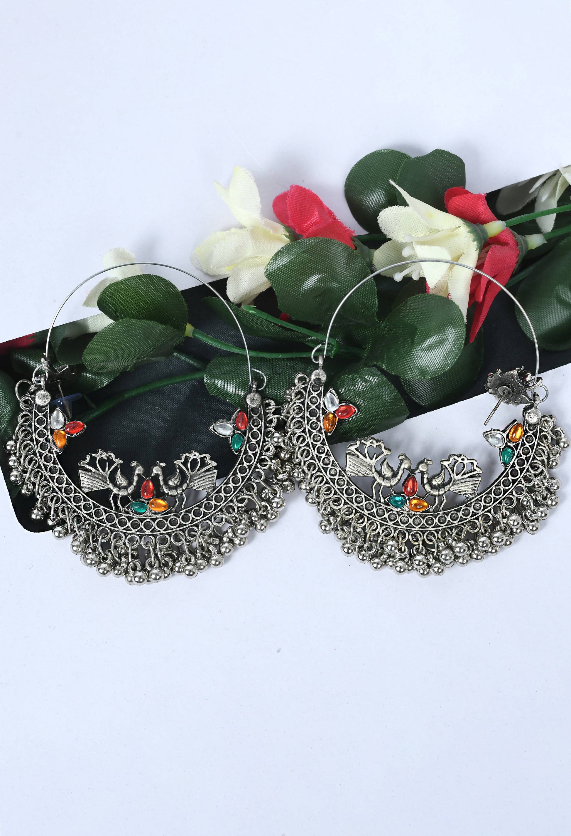 Mominos Fashion Johar Kamal Beautiful Peacock Design Chandbali Earrings 