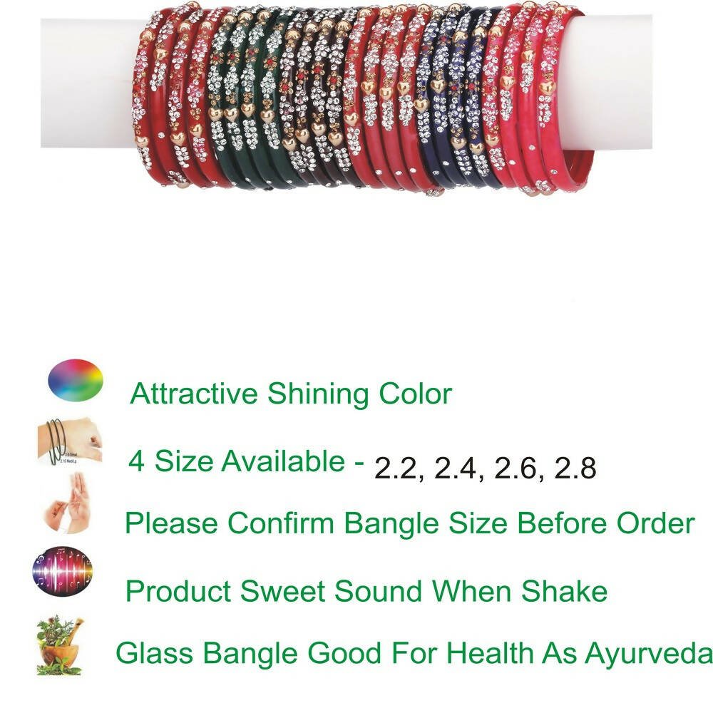 Afast Bridal Wedding & Party Fashionable Colorful Glass Bangle/Kada Set, Pack Of 24 - Multicolor - Grab2buy