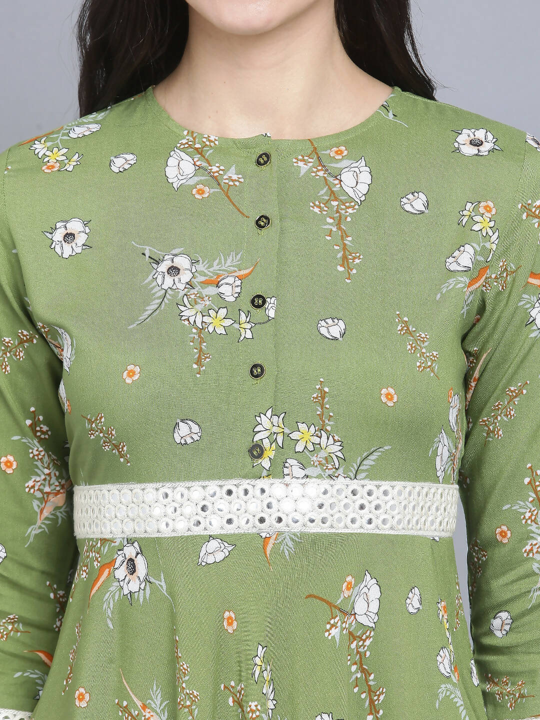 Myshka Women Green Floral Midi Dress