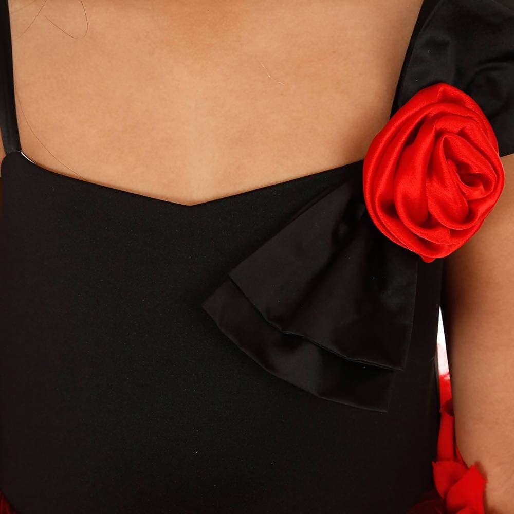 Asmaani Baby Girl's Red & Black Colour Satin A-Line Maxi Full Length Dress (AS-DRESS_22072) - Grab2buy