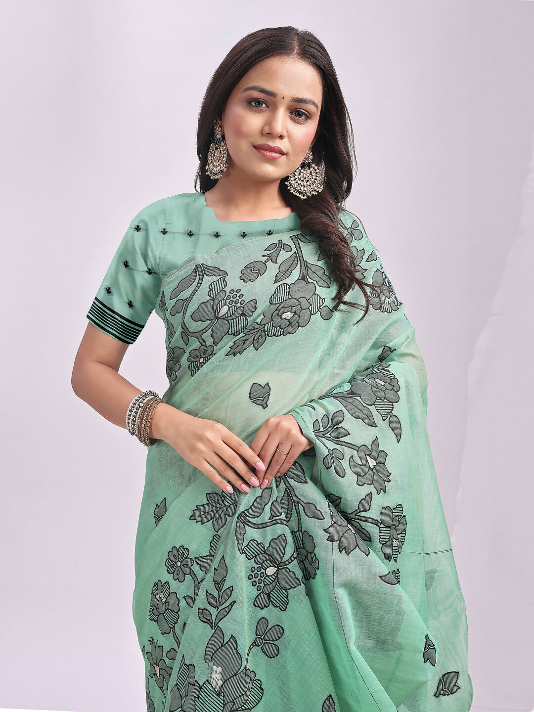 Shree Shyam Fashion Kashira Rama Green Linen Cotton Saree