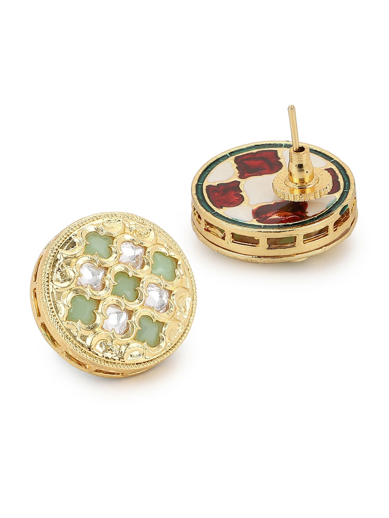 Gold-Toned Green Contemporary Gold-Plated Studs Earrings - Ruby Raang - Grab2buy