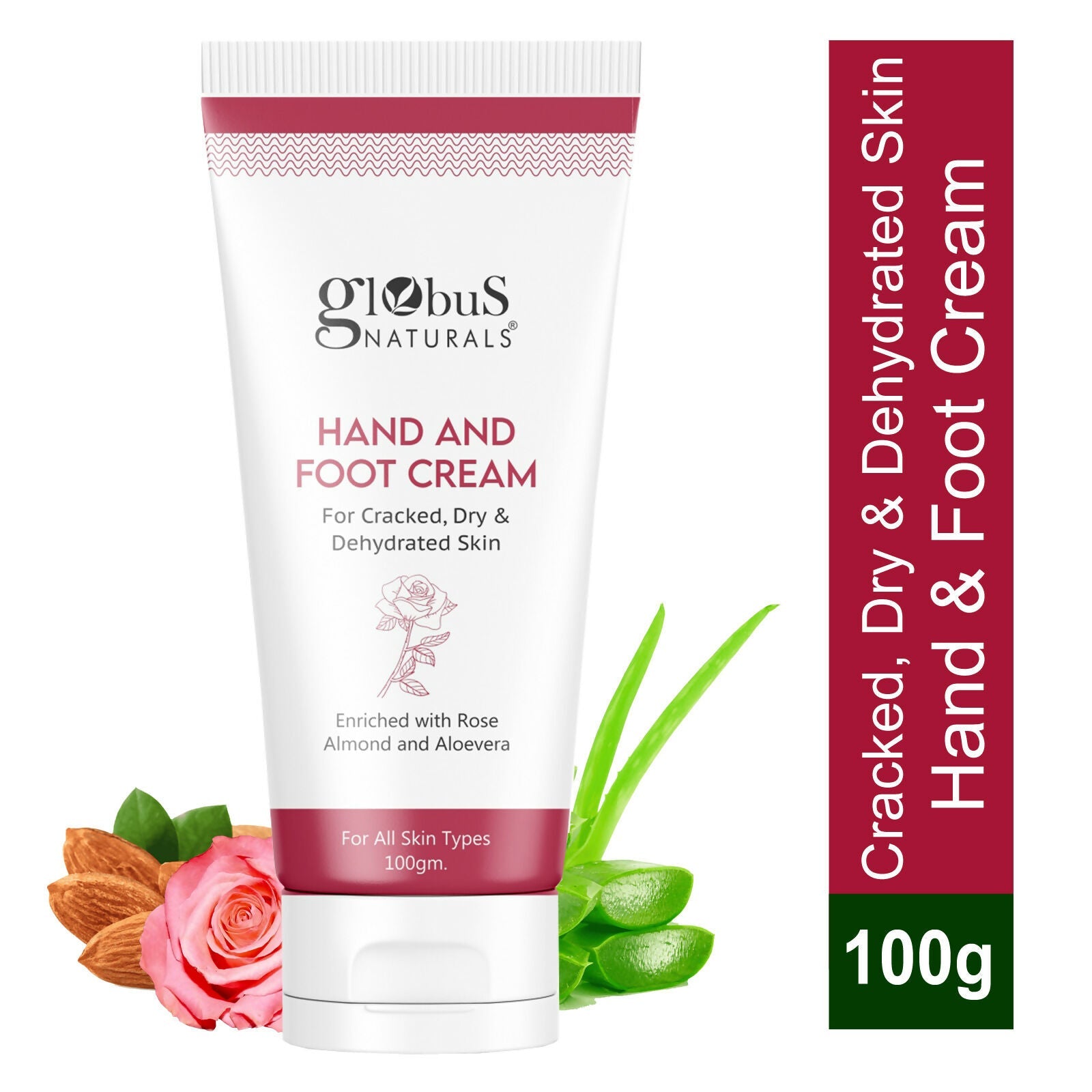 Globus Naturals Nourishing Hand & Foot Cream, Enriched with Rose & Anantmool