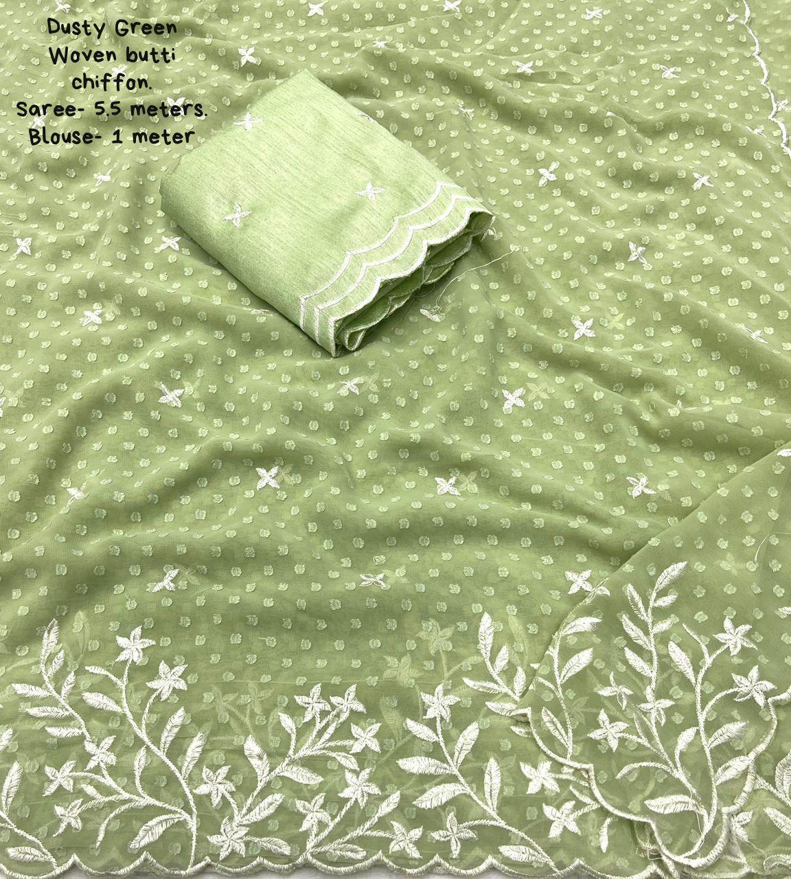 Green Pure Chiffon Woven Design Saree with Unstitched Blouse - A2M