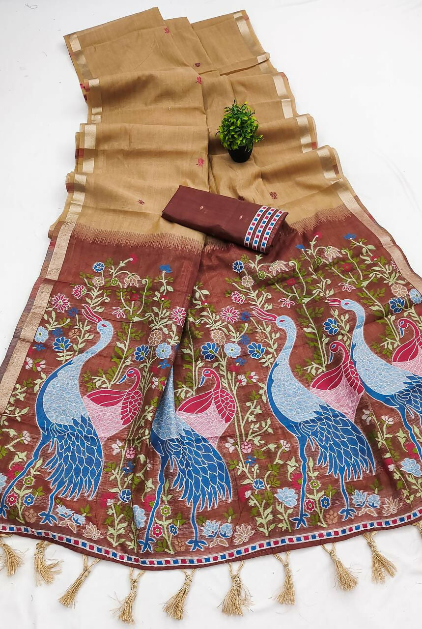 Vastranavya Cream Muga Cotton Meenakari & Azarakh Pallu Grab2Buy with Contrast Blouse  Grab2Buy Vastranavya Grab2Buy