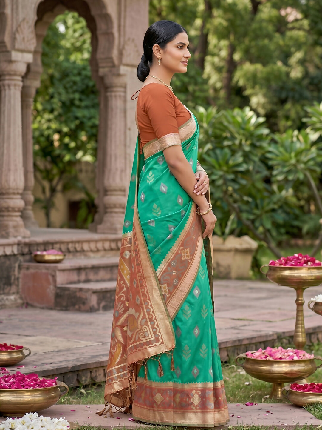 Shree Shyam Fashion Rama Green Soft Silk Saree