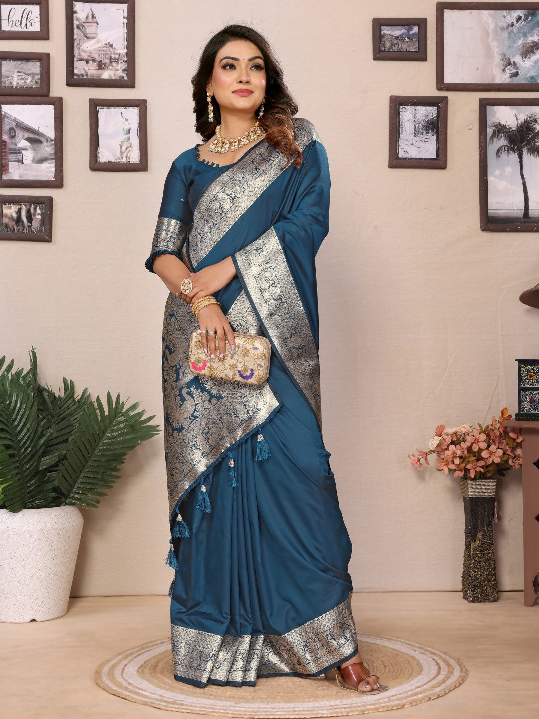 Anaita Aqua Blue Banarasi Silk Saree With Weaving Work