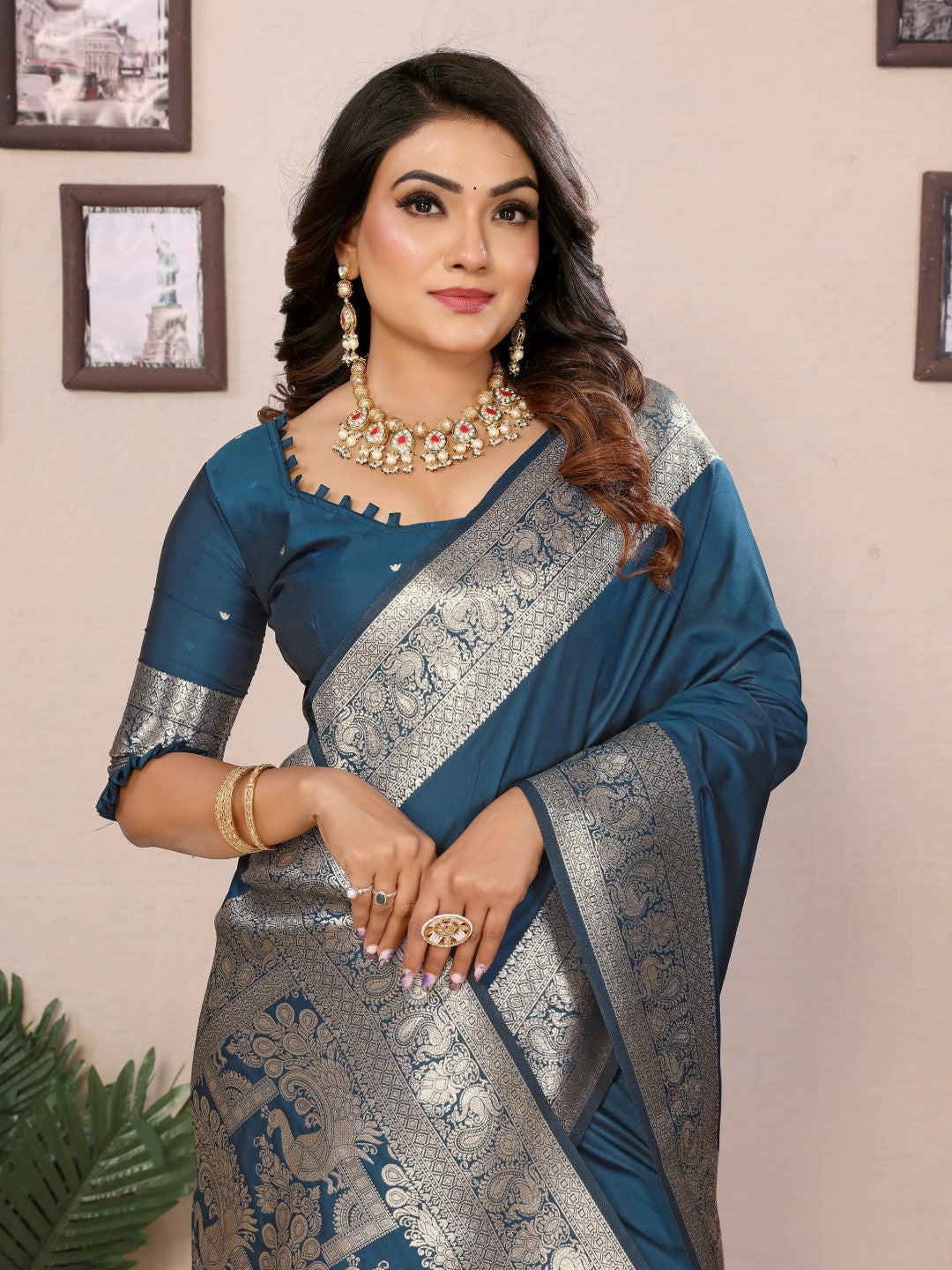 Anaita Aqua Blue Banarasi Silk Saree With Weaving Work