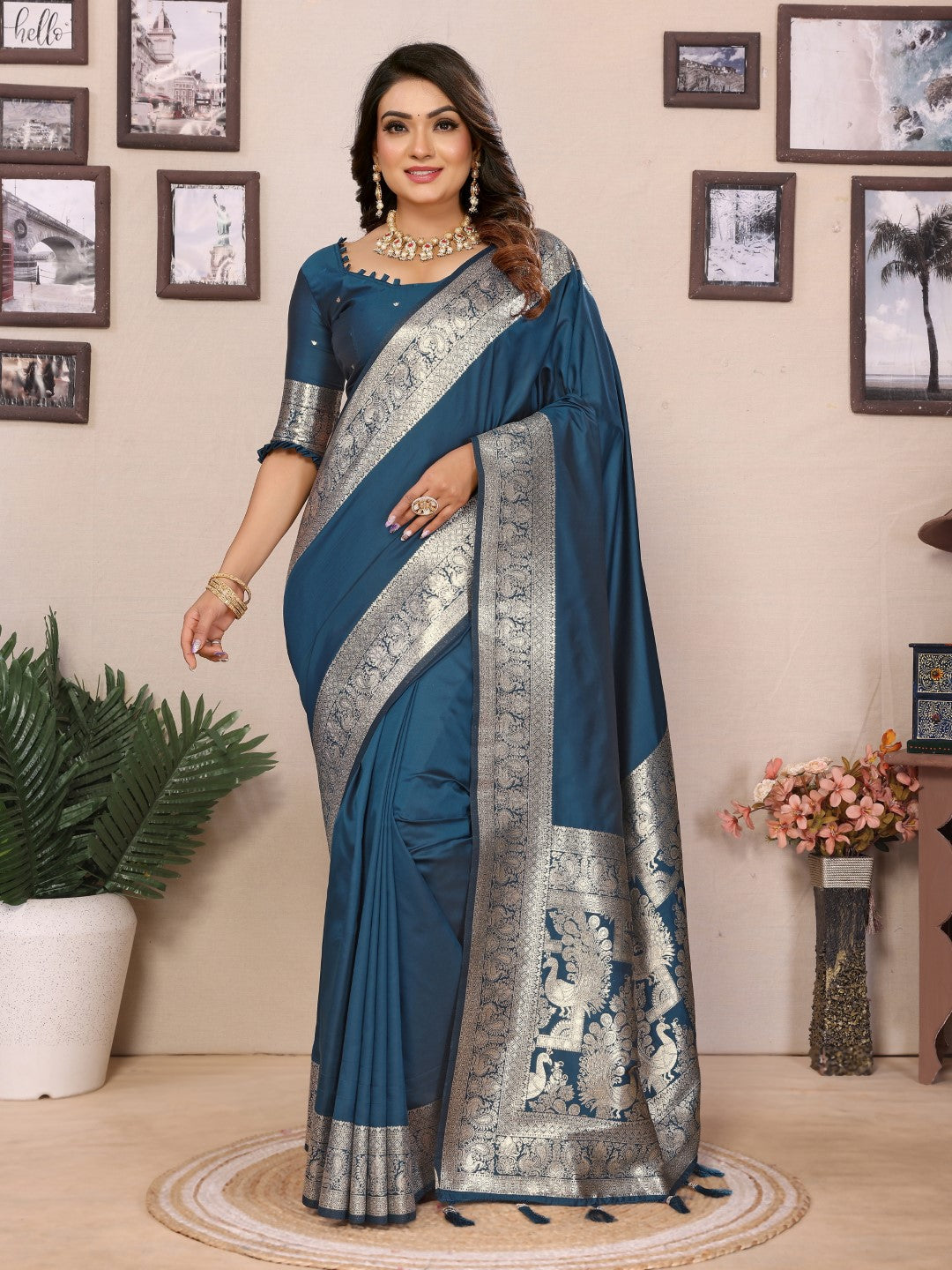Anaita Aqua Blue Banarasi Silk Saree With Weaving Work