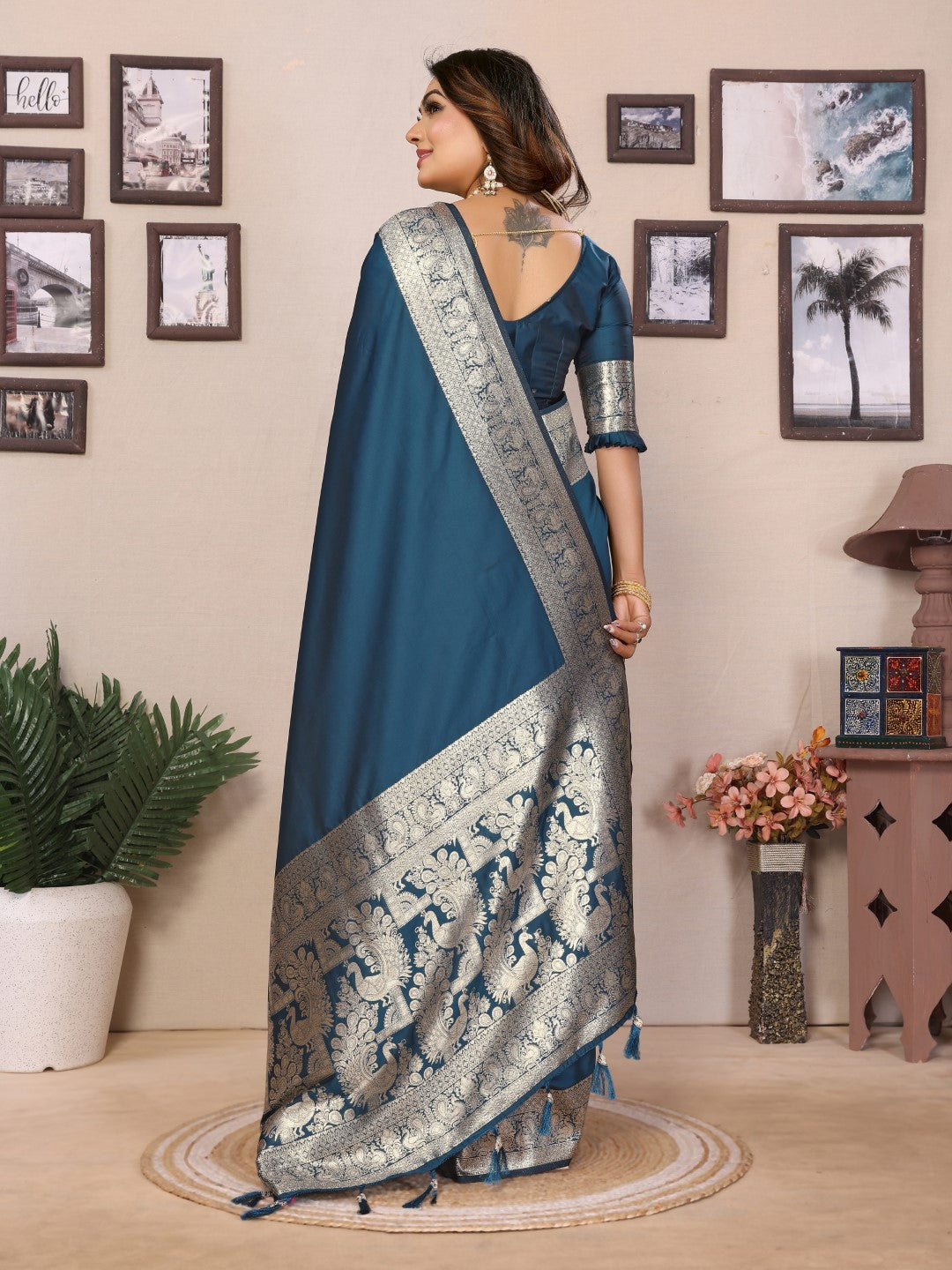 Anaita Aqua Blue Banarasi Silk Saree With Weaving Work