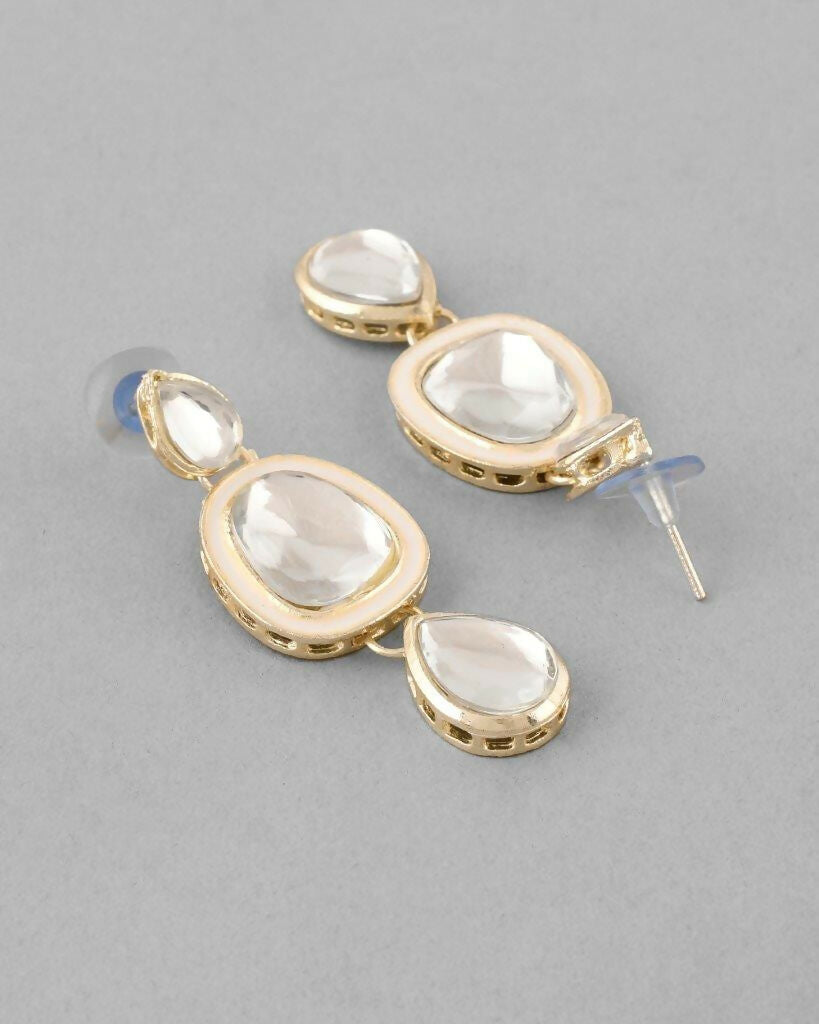 VOJ Kundan Studded Silver Plated White Color Jewellery Set with MaangTikka - Grab2buy