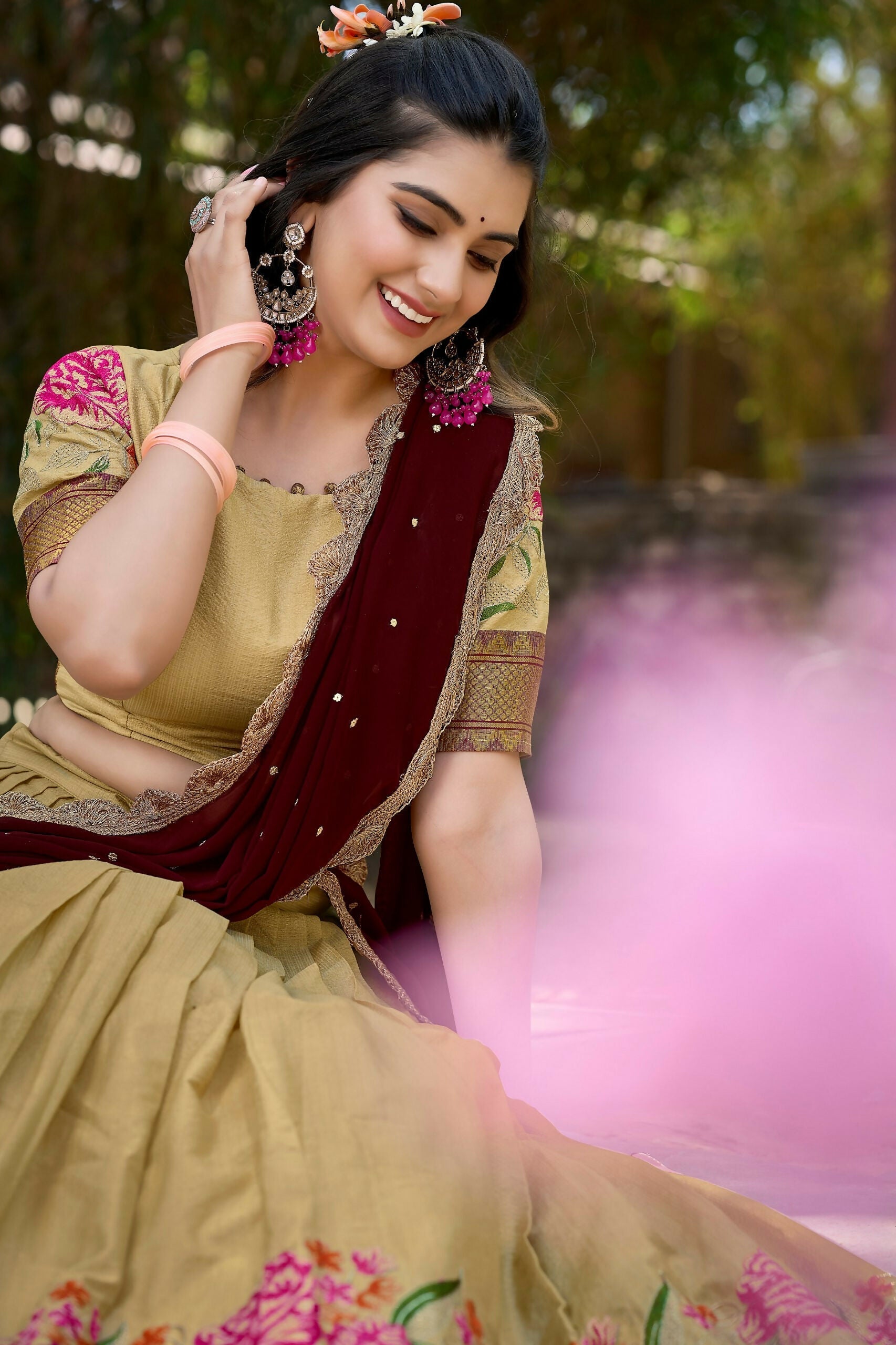 Vastranavya Stunning Cotton Silk Thread Embroidery Work Lehenga Choli - Cream  Grab2Buy Vastranavya Grab2Buy
