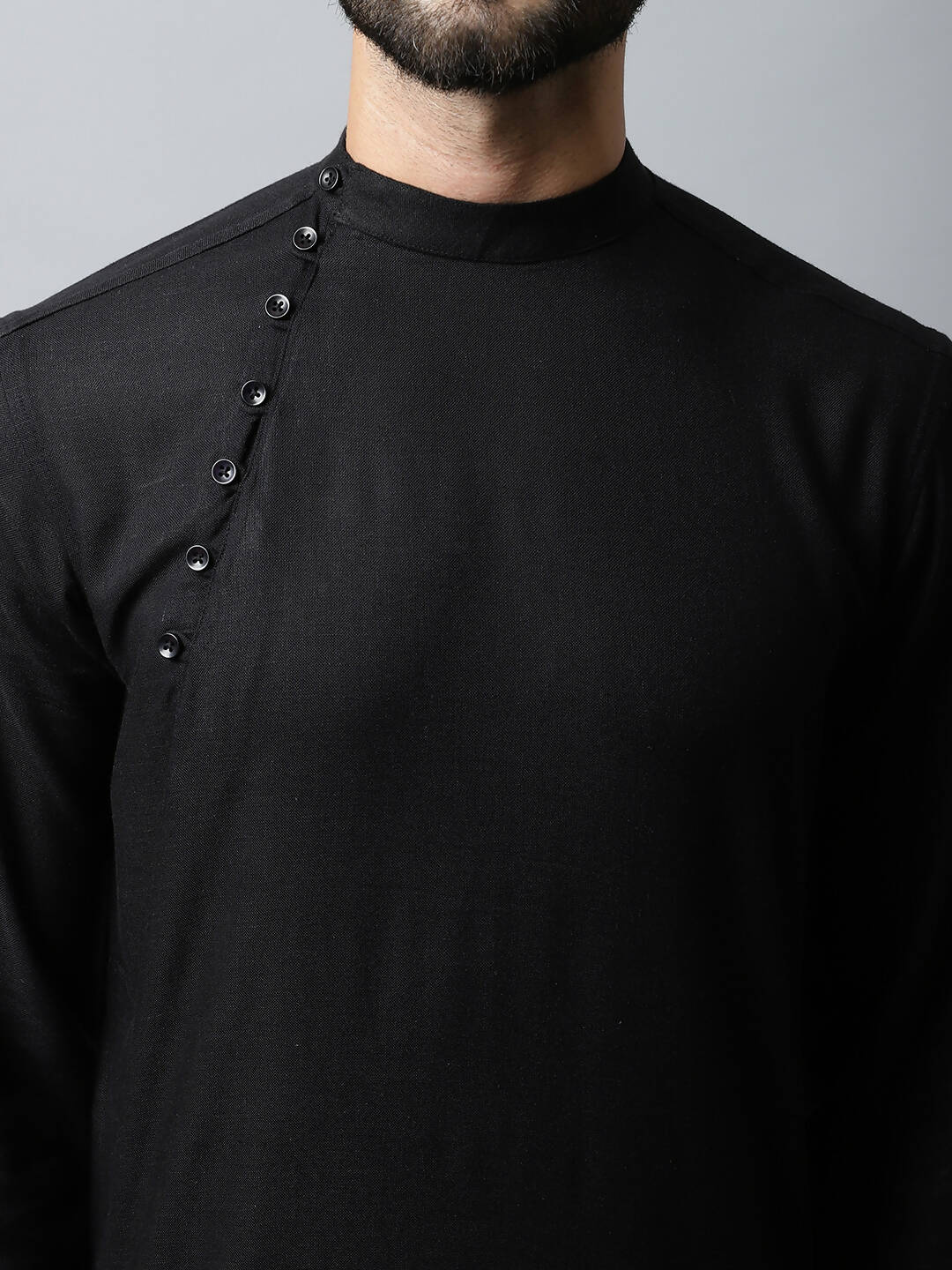 Even Apparels Black Color Linen Linen Men's Kurta With Side Placket (LN761) 