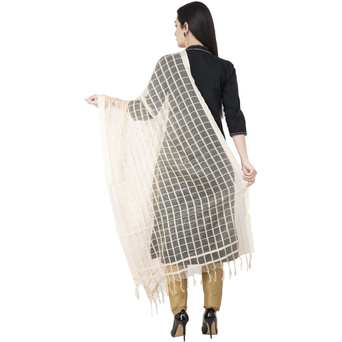 A R Silk Cotton Square Regular Dupatta White Color Dupatta or Chunni 