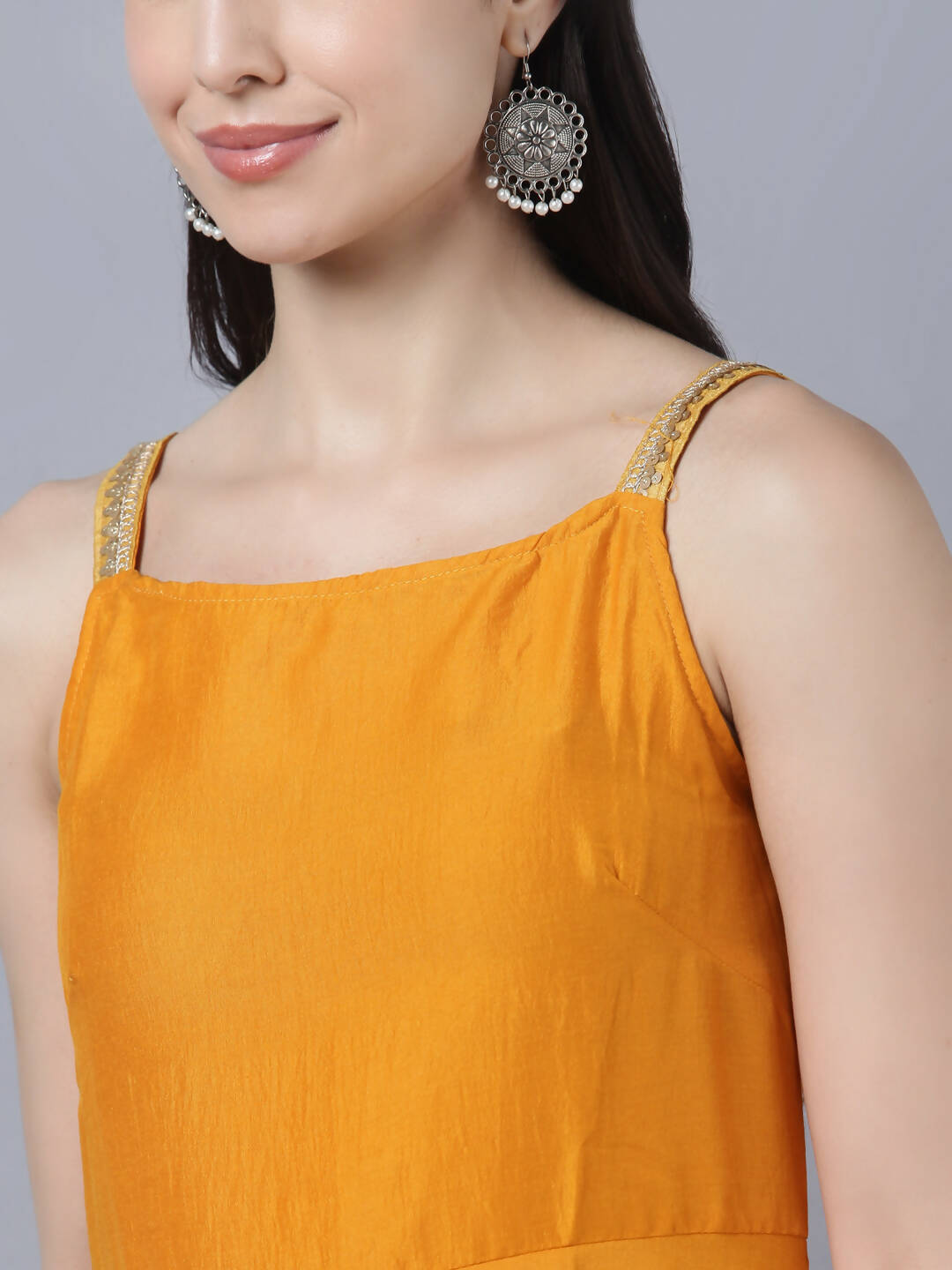 Myshka Women Yellow Panelled Kurta with Palazzos With Dupatta