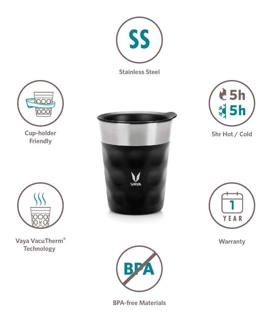 Vaya Popcup Insulated Coffee Mug Tumbler With Lid - 250 ml (Black) 