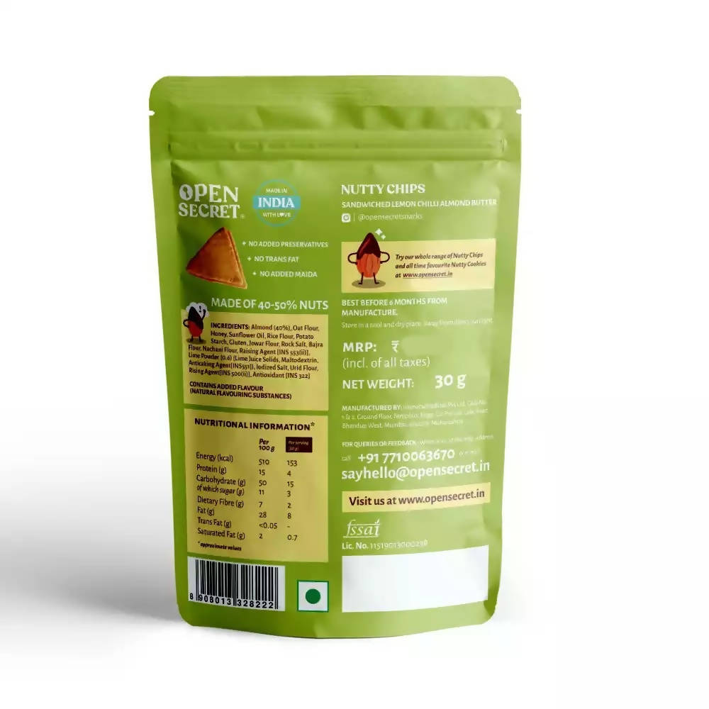 Open Secret Lemon Chilli Almond Butter Nutty Chips 
