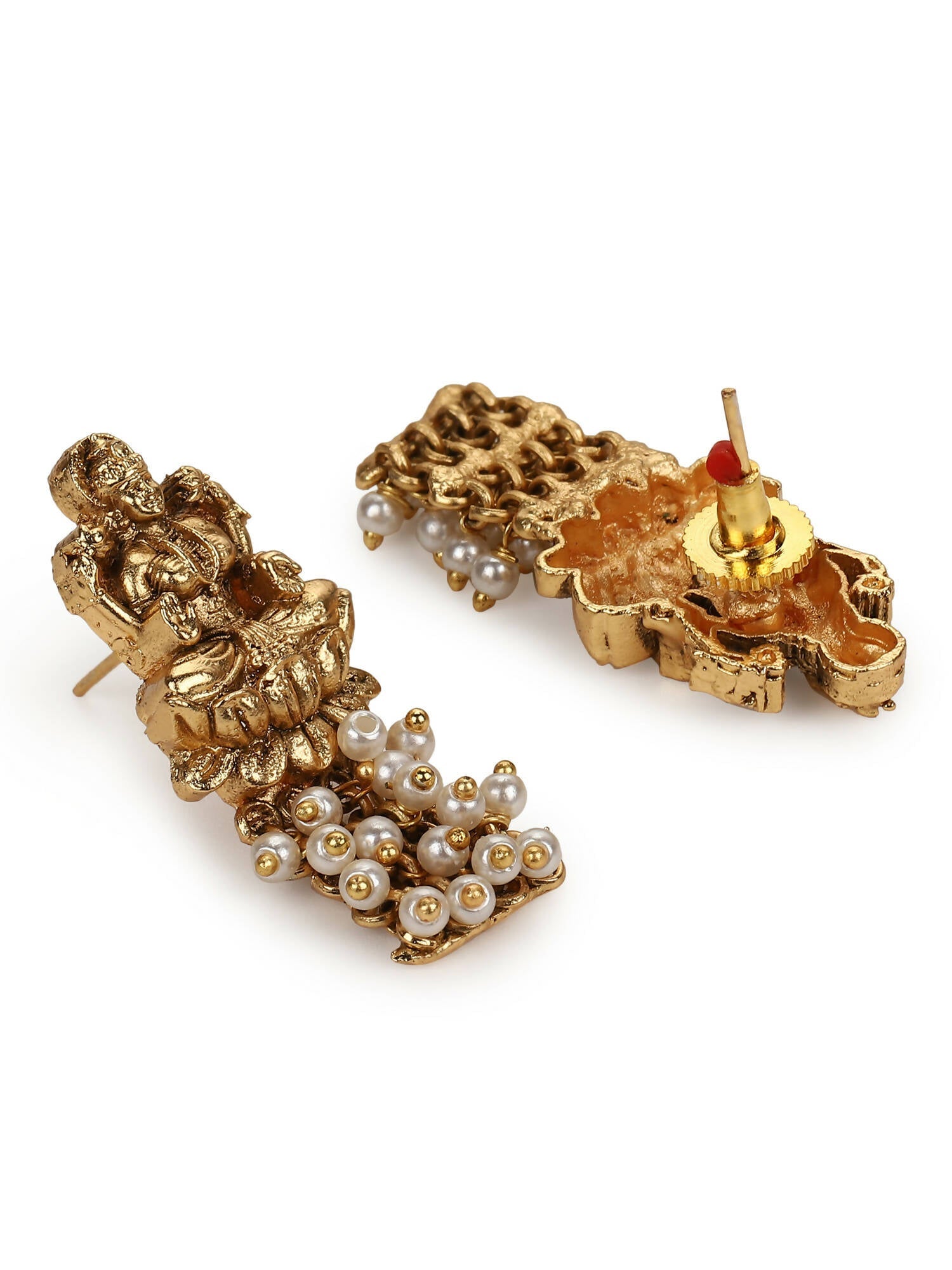 Gold-Plated Pink White Stones-Studded Beaded Jewellery Set - Ruby Raang - Grab2buy