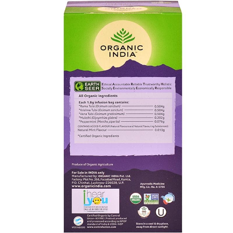 Organic India Tulsi Mulethi Tea Bags | Certified Organic Herbal Tea for Throat & Immunity 