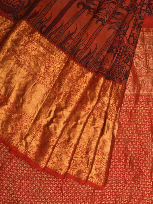 Multicolor Kalamkari Hand Painted Kanchipuram Silk Handloom Grab2Buy with Ramayana Design - Global Threads 