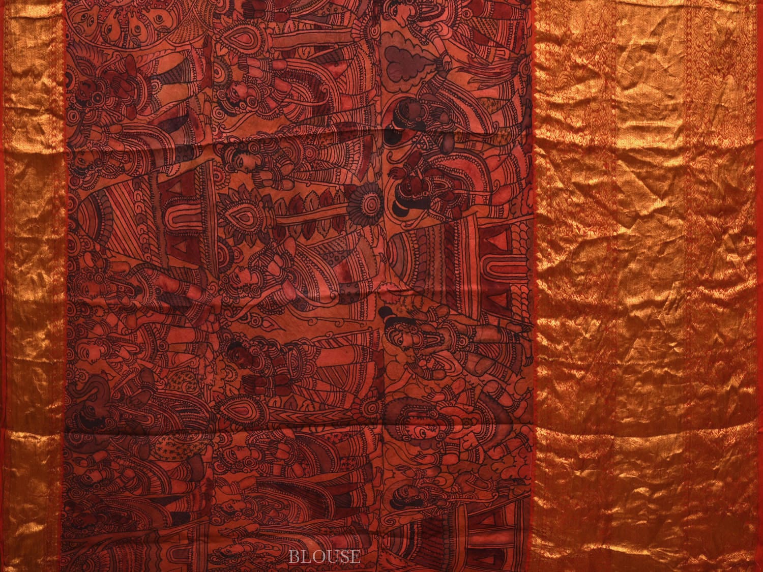 Multicolor Kalamkari Hand Painted Kanchipuram Silk Handloom Grab2Buy with Ramayana Design - Global Threads 