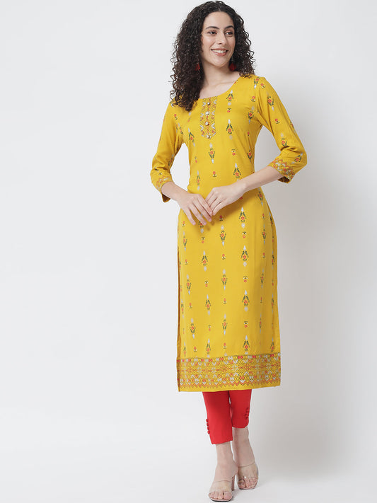 NOZ2TOZ Mustard Yellow Ethnic Motifs Printed Kurta - Grab2buy