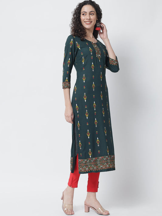 NOZ2TOZ Mustard Yellow Ethnic Motifs Striped Keyhole Neck Mirror Work Block Print Kurta - Grab2buy