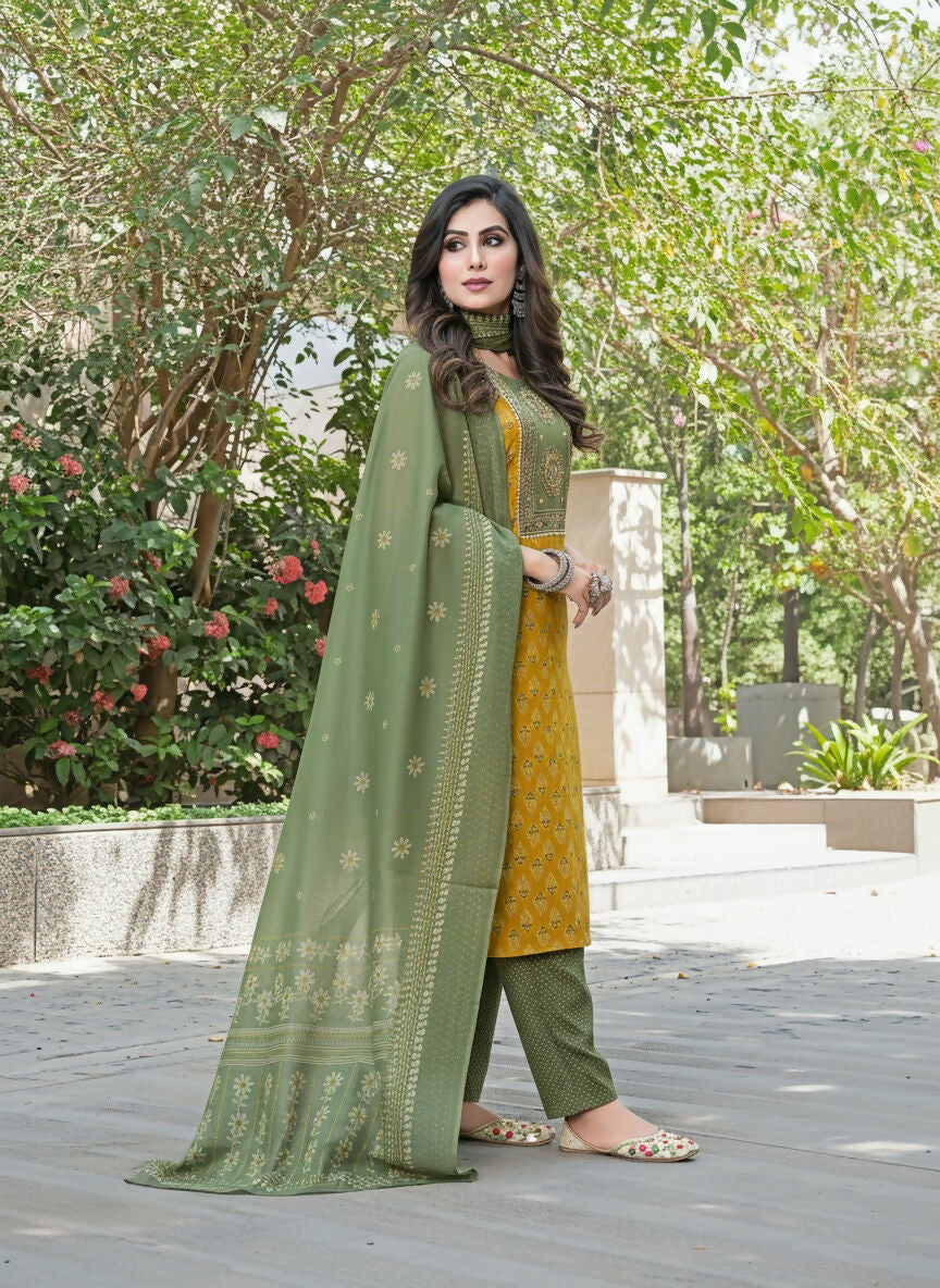 BulBul Aaliya Warm Mustard Cotton Kurta Set with Dupatta 