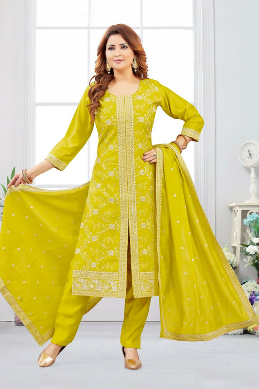 Joban Fashion Chanderi Lil Green Color Kurta Set