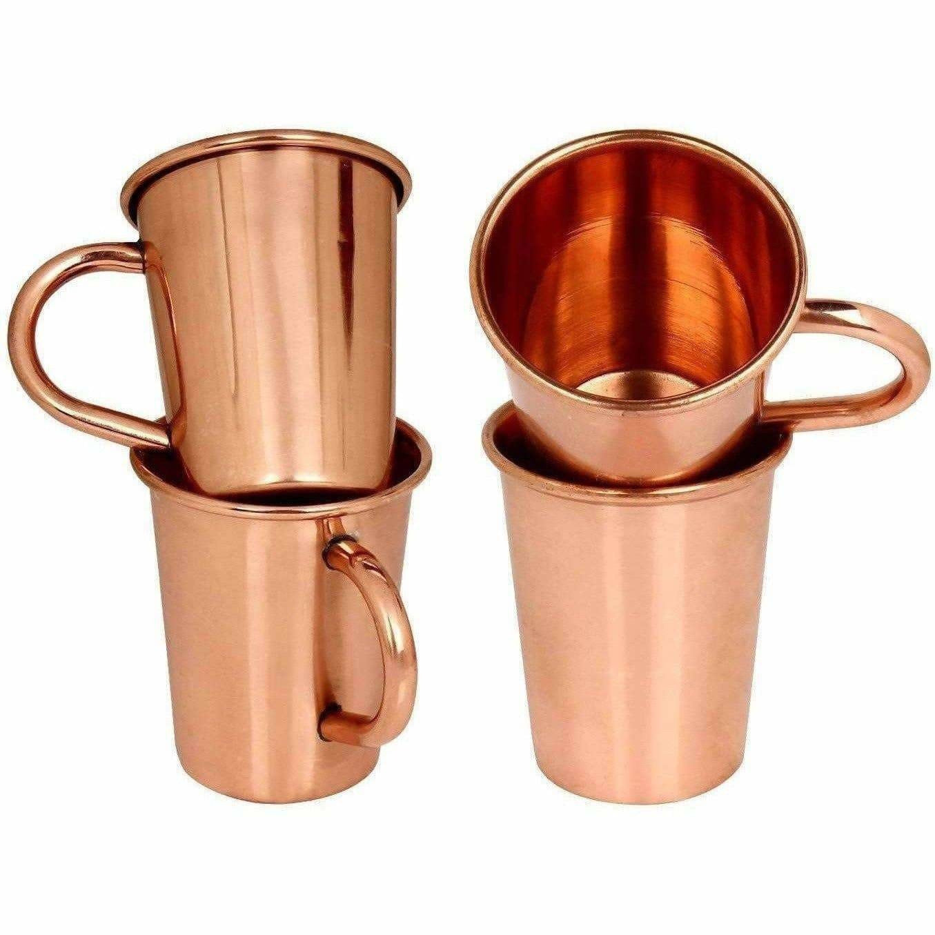 Small Solid Copper Glasses with Handle Set of 4 | Grab2Buy