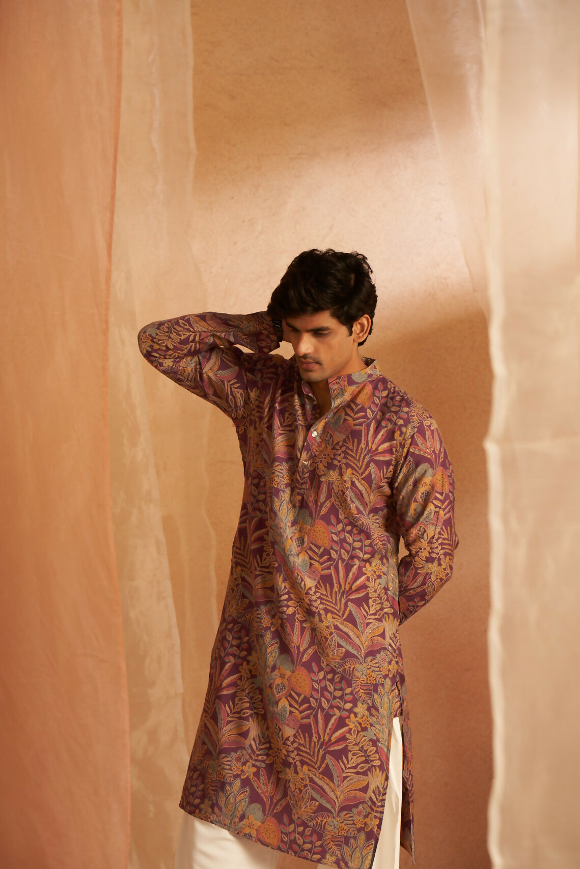 Purple Modal Silk Designer Printed Men's Kurta Set - Mahotsav